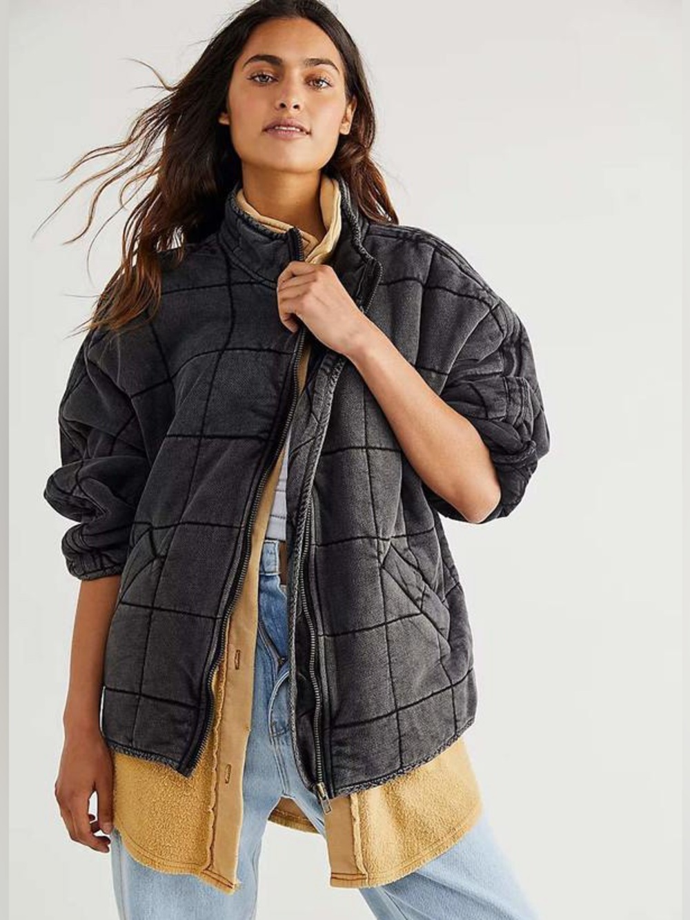 Free People Quilted Black Utility Bomber Jacket msrp $198